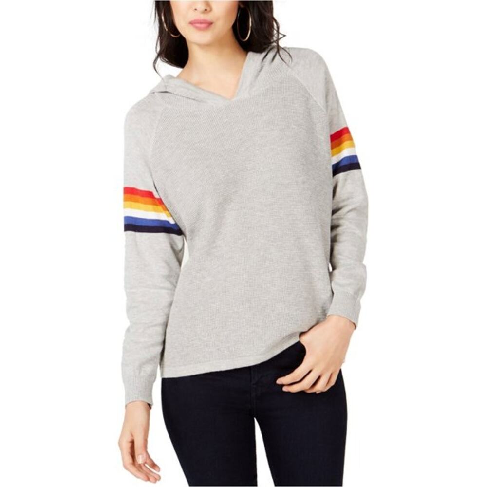 INC International Concepts Inc. Rainbow Stripe Sweatshirt Hoodie Sz Medium Gray